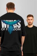 Wings Black Oversized Men T-shirt