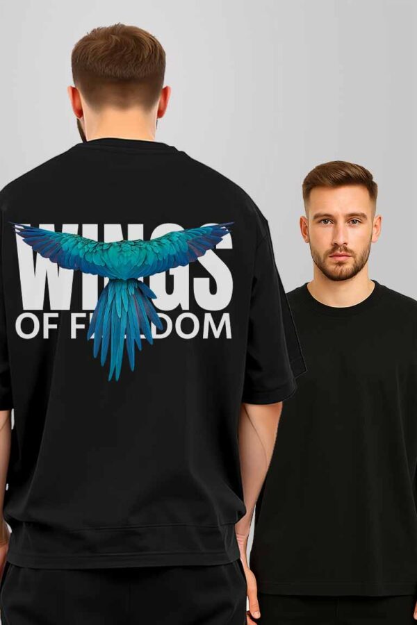 Wings Black Oversized Men T-shirt - Image 2