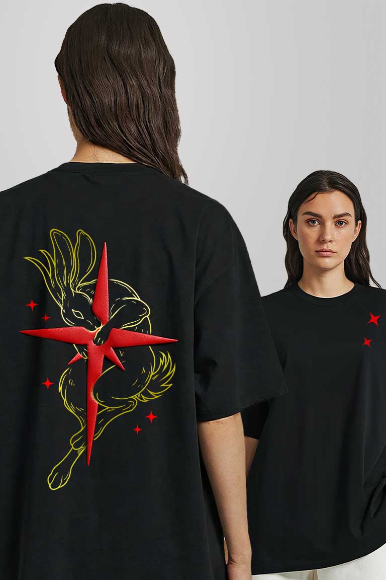 Rabbit Puff Print Women Oversized T-shirt