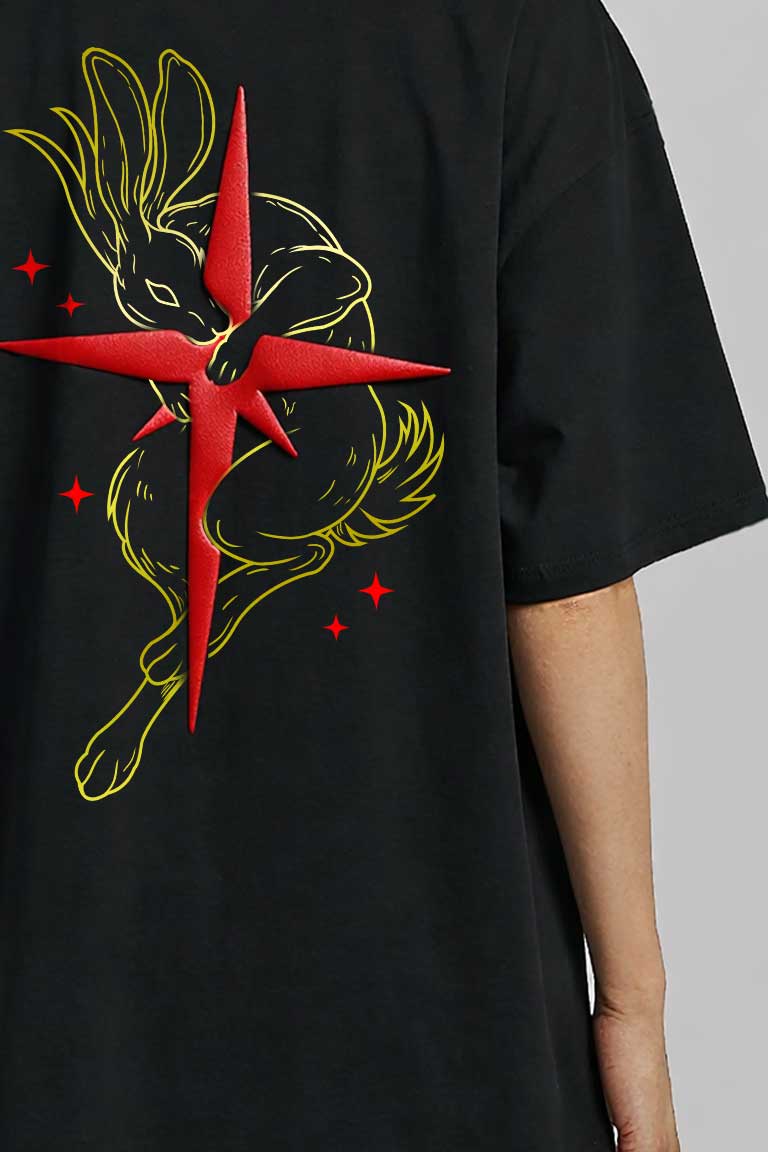 Rabbit Puff Print Women Oversized T-shirt - Image 3