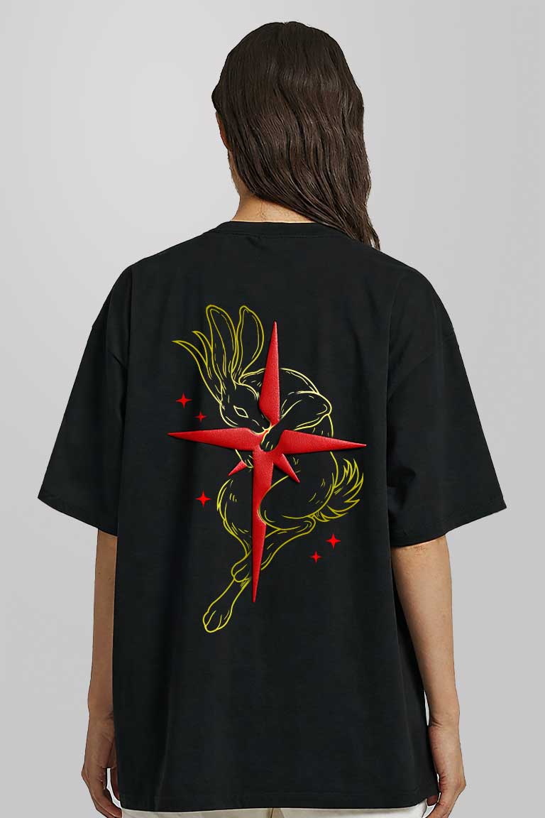 Rabbit Puff Print Women Oversized T-shirt - Image 2